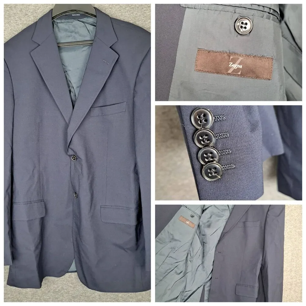 Ermenegildo Zegna Men's Blazer Sport‎ Coat Natural Comfort 44L Wool Navy Blue